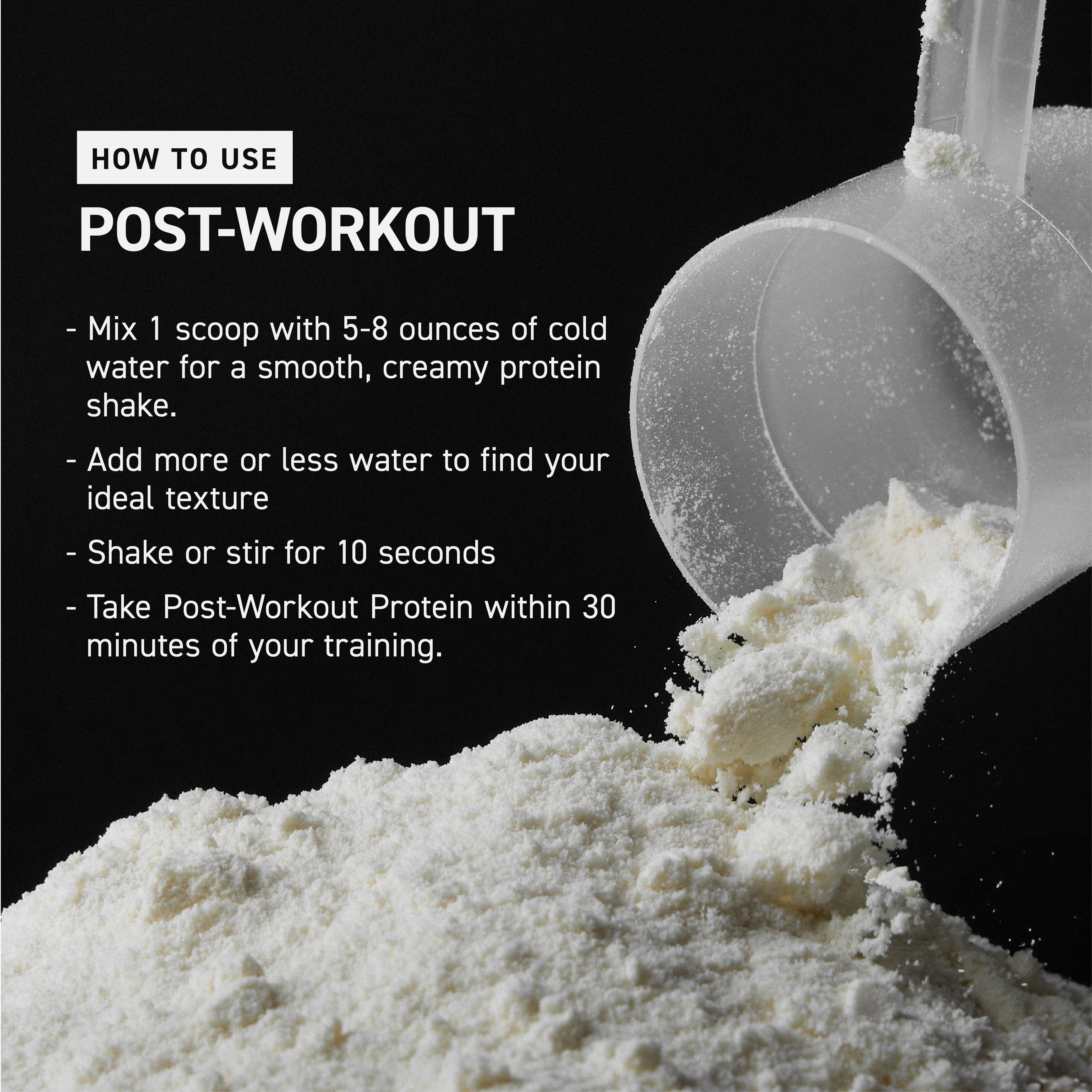 How to Use: mix 1 scoop Re-Kaged post-workout protein with 5-8 oz cold water, shake 10 sec, take within 30 min