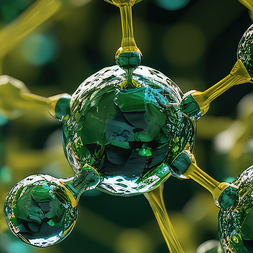 Illustration showing Leucine (Fermented) 2.5G with a glossy green molecular model